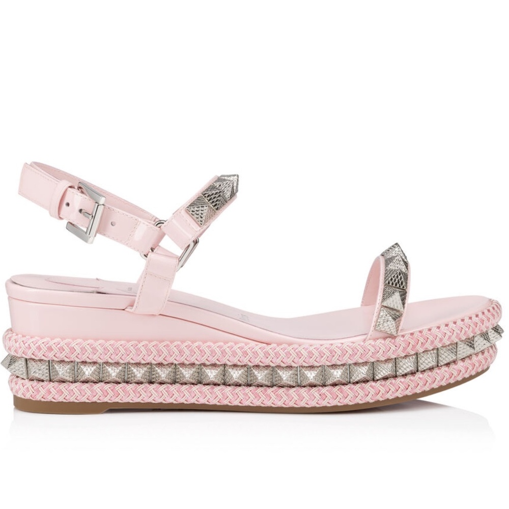 Christian Louboutin Pyraclou 60 mm PINK Espadrilles Sandals Sz 39